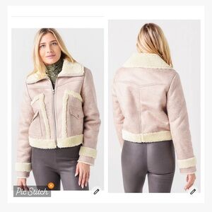 MOTHER Tan and Cream Shearling Jacket XS